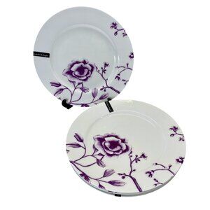 Portobello by Inspire Fine Bone China Purple Floral Elegant Dinner Plates 10.5”